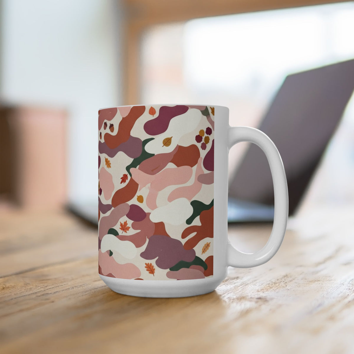 Abstract Floral Camo Ceramic Mug – Pink Terracotta Pattern (11oz & 15oz)