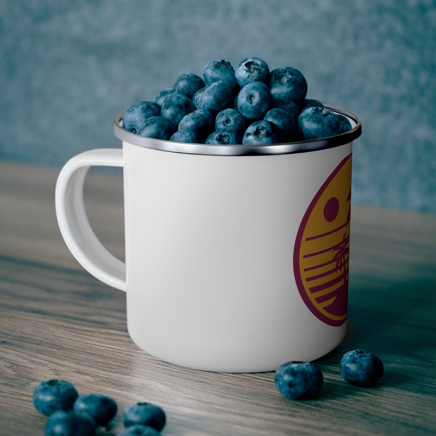 Enamel Mug — Retro Palm Sunset Camping Cup