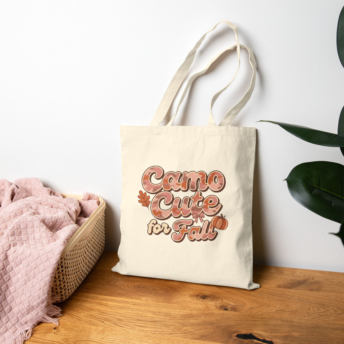 Tote Bag — "Camo Cute for Fall" Autumn Leaf Canvas Tote