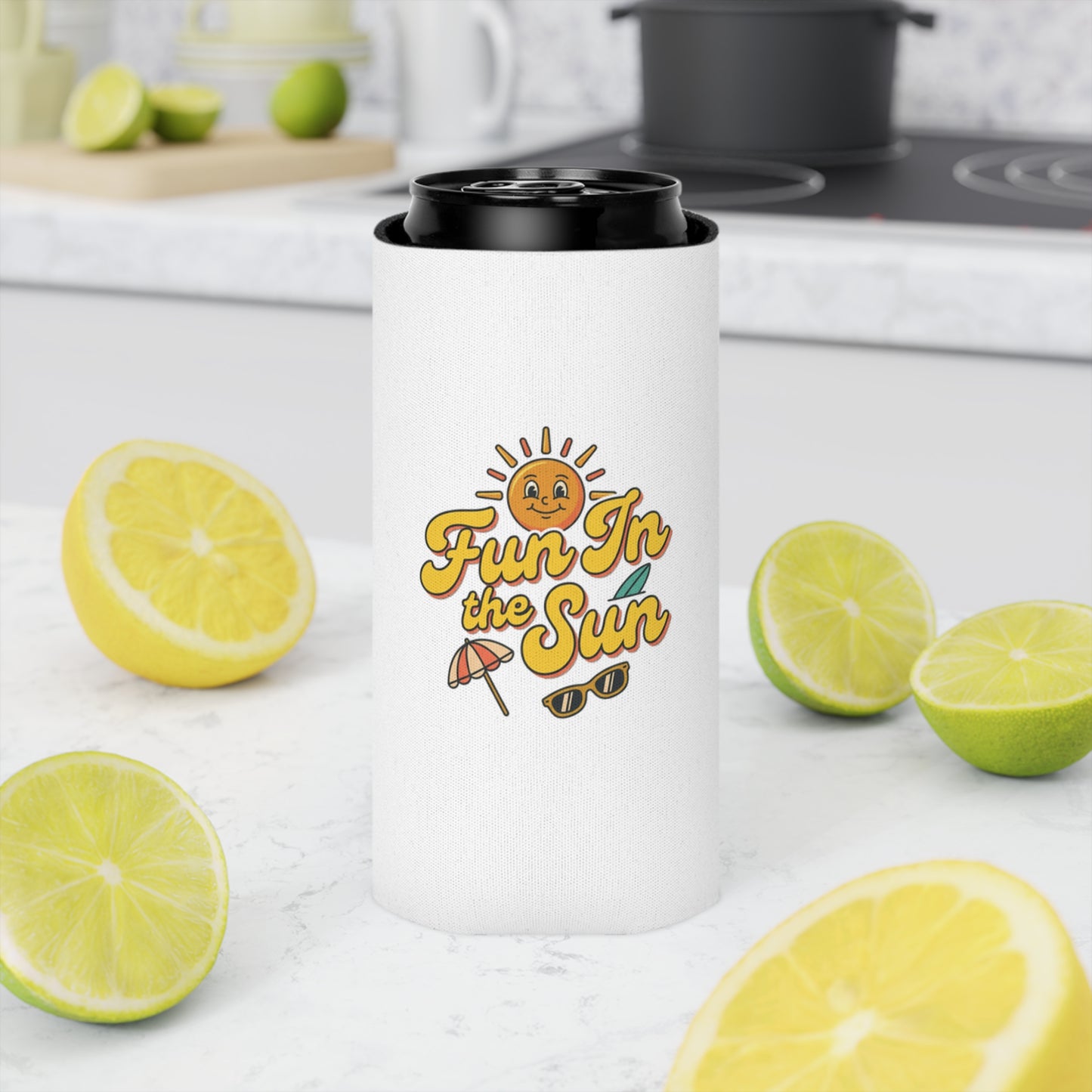 Can Cooler — "Fun in the Sun" Retro Sun Beach Drink Koozie