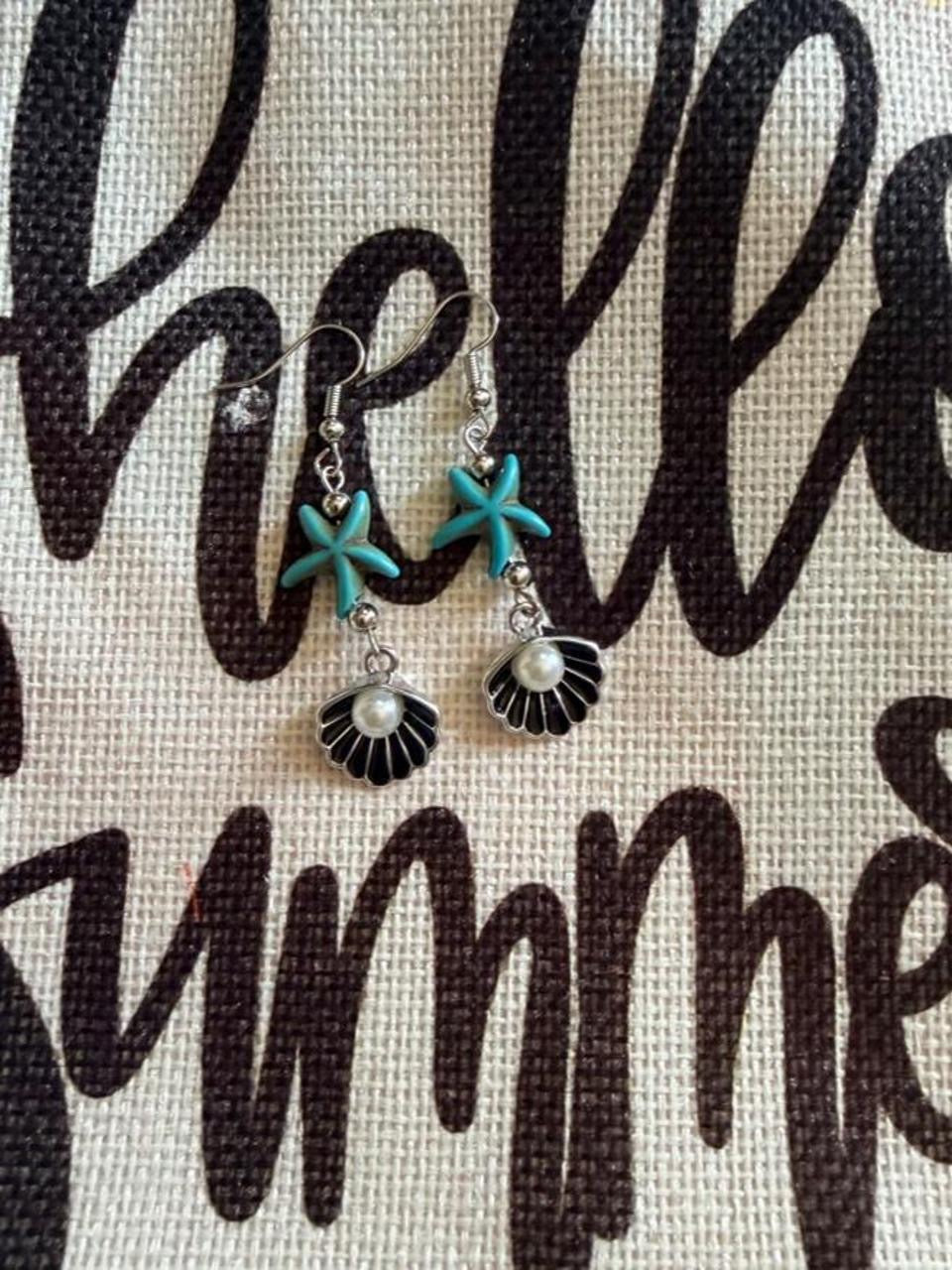 Handcrafted Turquoise Sea Turtle & Seashell Dangle Earrings
