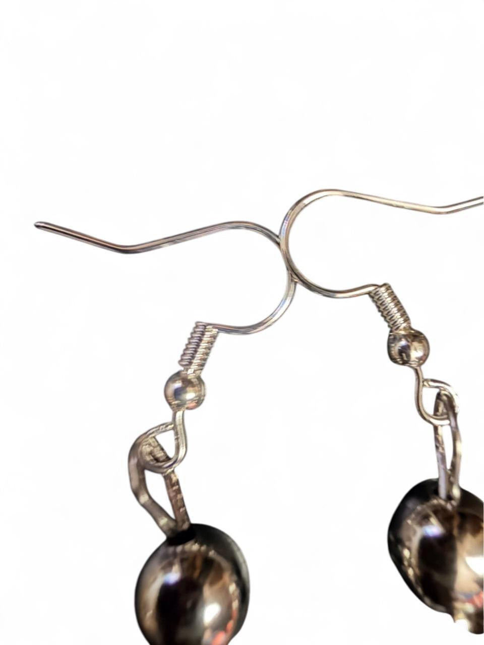 Handmade Silver Bead & Flower Drop Earrings | Bead Dangle with Botanical Charm