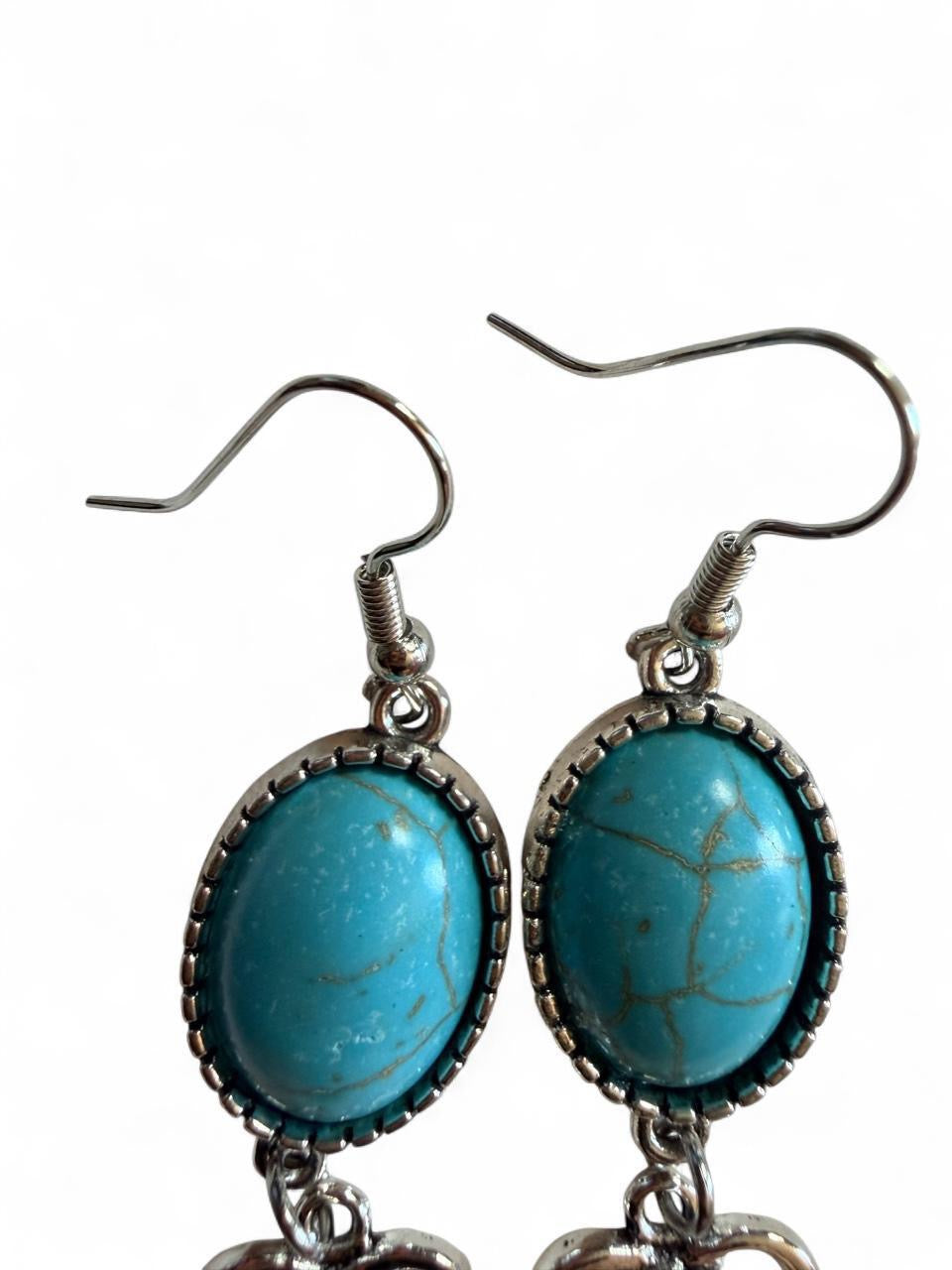 Handmade Turquoise & Silver Rose Heart Earrings
