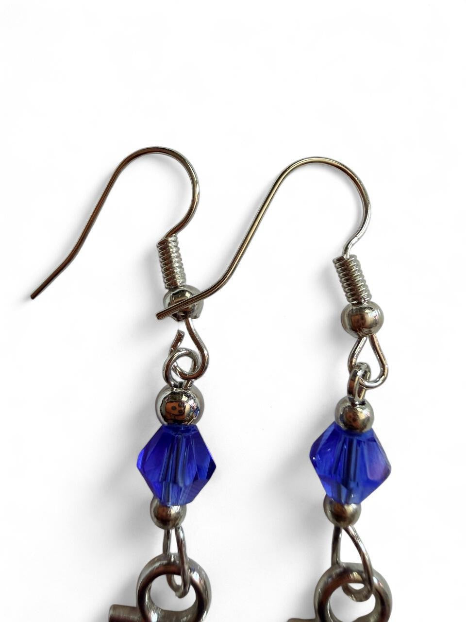 End of Summer Americana Silver Anchor Earrings - Royal Blue Nautical Dangle
