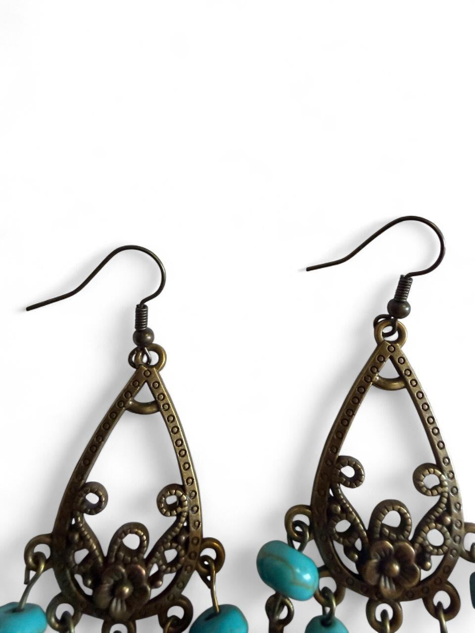 Dreamcatcher Feather Earrings - Turquoise & Antique Bronze - Handmade Boho Statement