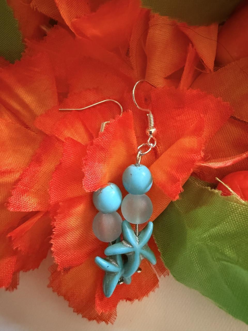 Handcrafted Turquoise Starfish Coastal Dangle Earrings