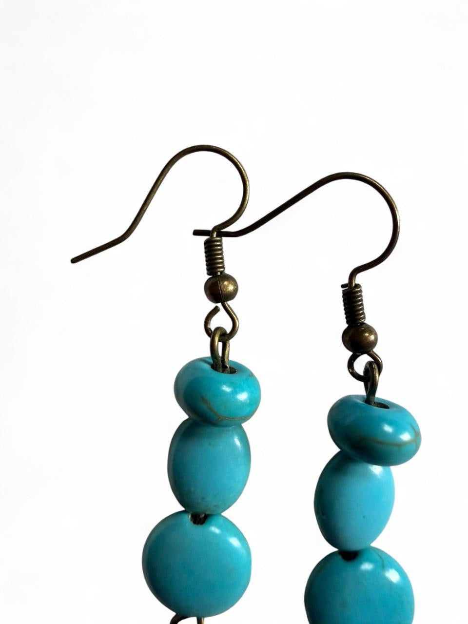 Handmade Turquoise Bead & Feather Dangle Earrings