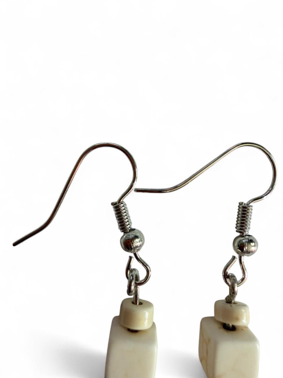 Handmade White Howlite Cross Dangle Earrings – Minimalist Stone Beaded Earrings