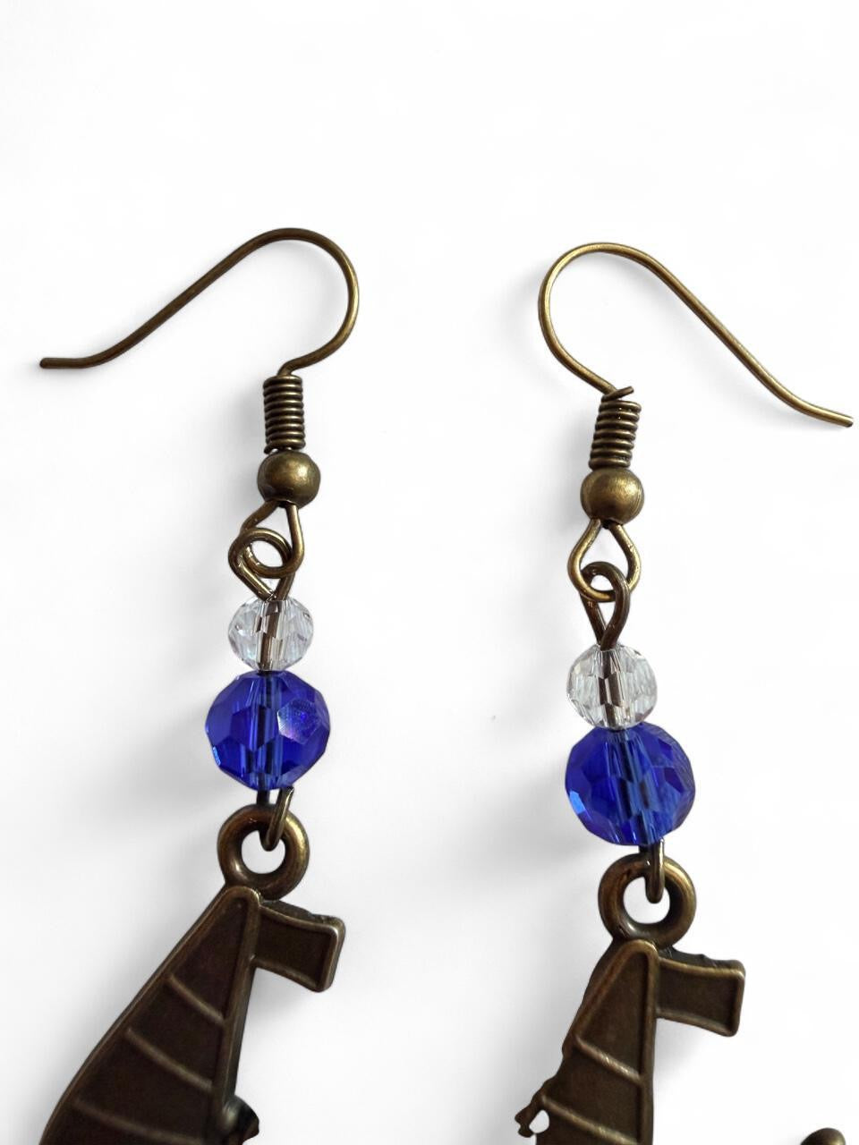 End of Summer Americana Bronze Sailboat Earrings - Royal Blue Nautical Dangle