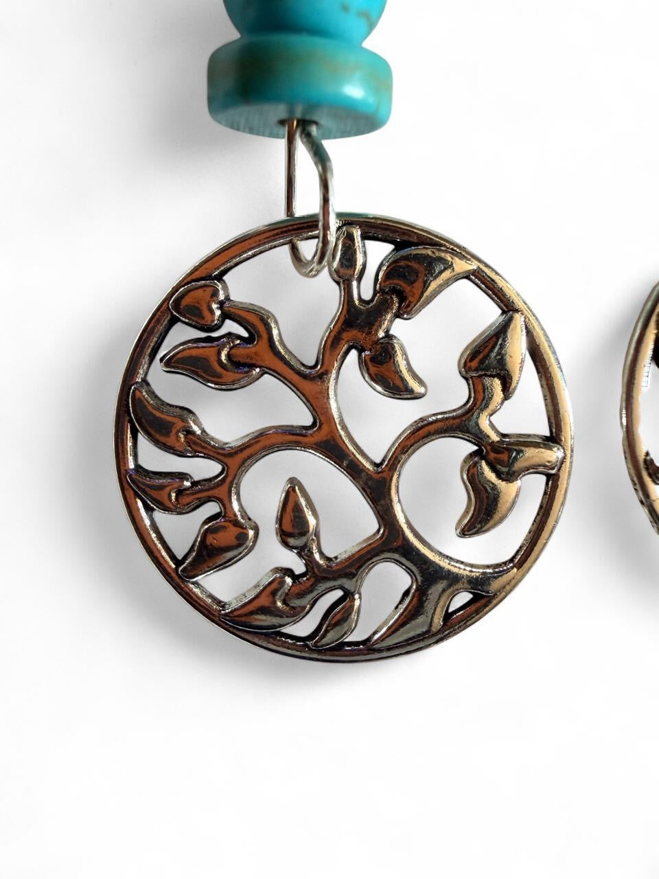 Turquoise Tree of Life Drop Earrings — Handmade