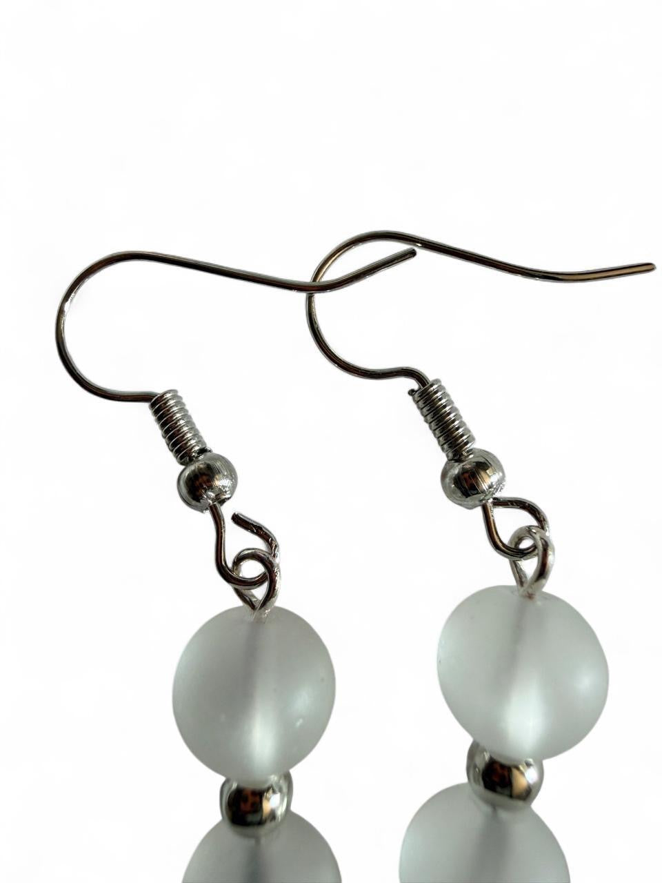 Handmade Frosted Feather Drop Earrings