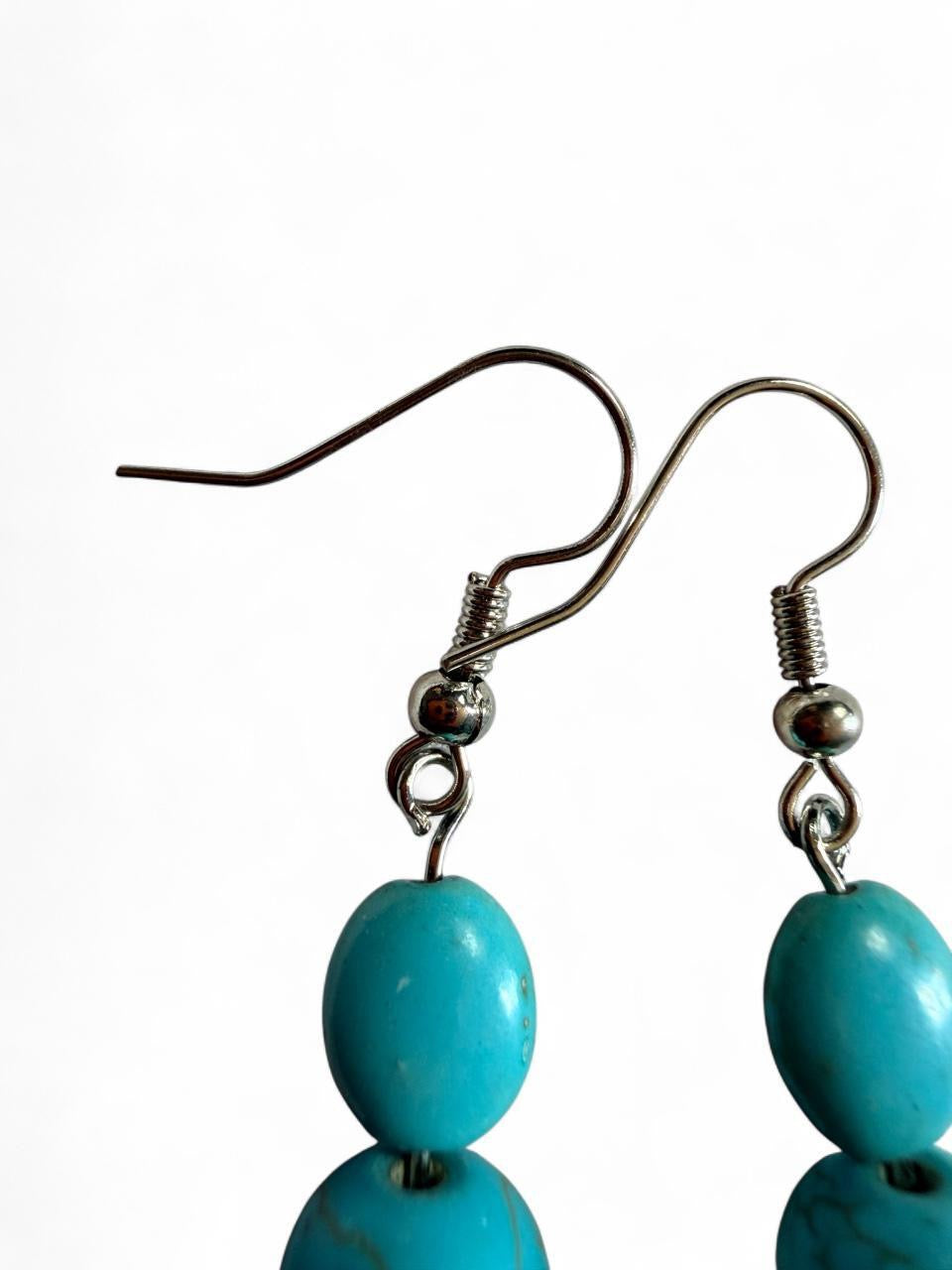Handmade Turquoise & Silver Feather Dangle Earrings