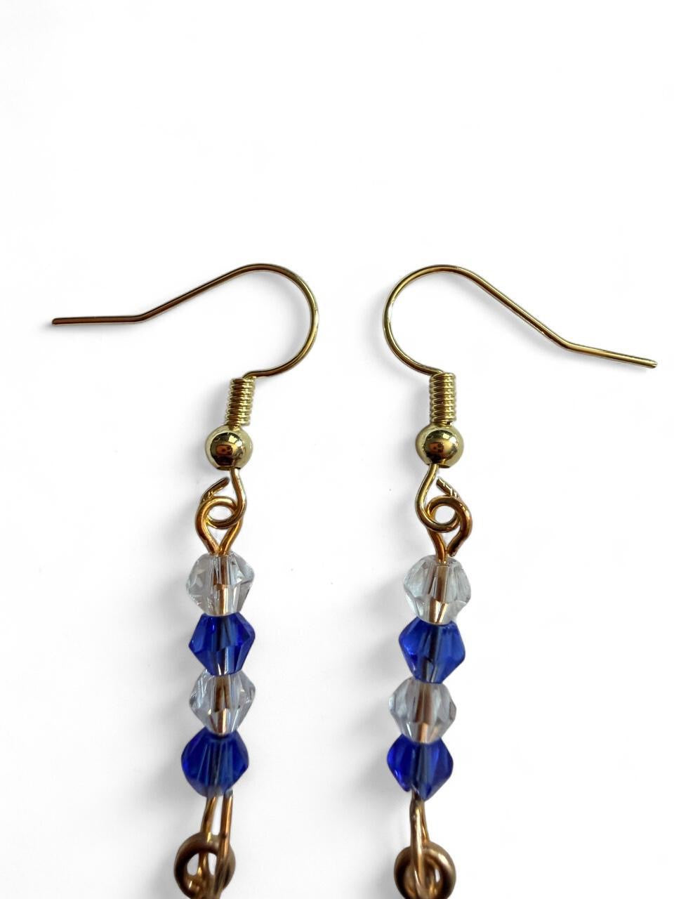 End of Summer Americana Ship Wheel Earrings - Blue and White Nautical Dangle