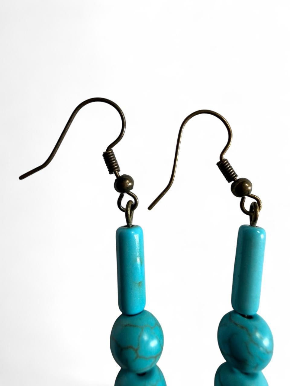 Handmade Turquoise & Brass Feather Dangle Earrings