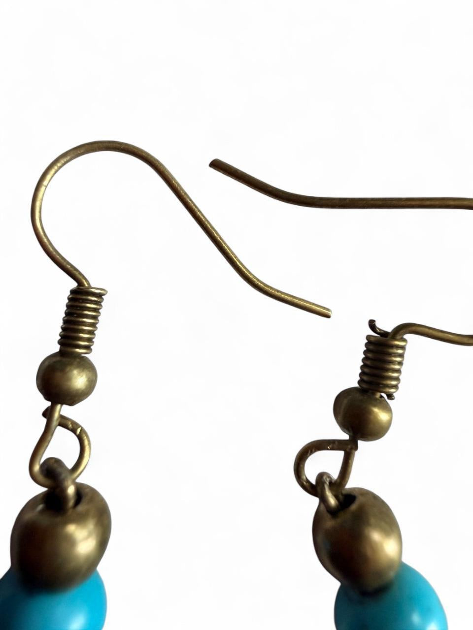 Handmade Bronze Patina Cat Hoop Earrings with Turquoise