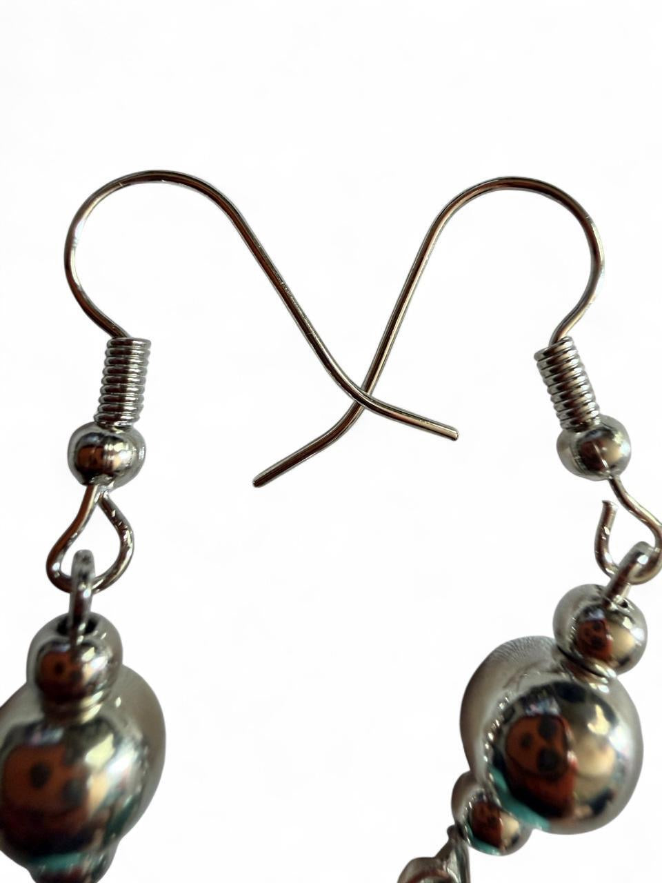 Handmade Turquoise Dangle Earrings | Boho Silver Tone Statement Earrings