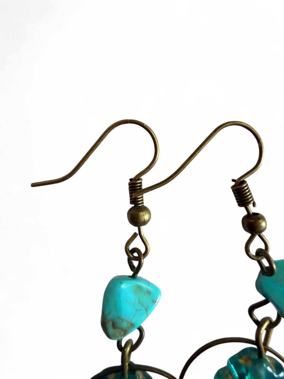 "The Willow" — Handmade Turquoise & Antique Bronze Leaf Hoop Dangle Earrings