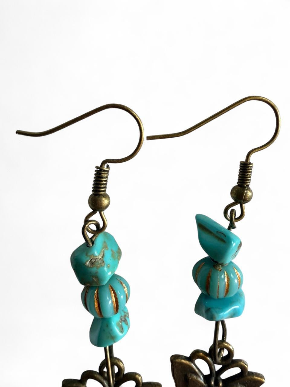 Handmade Turquoise Butterfly Beaded Earrings