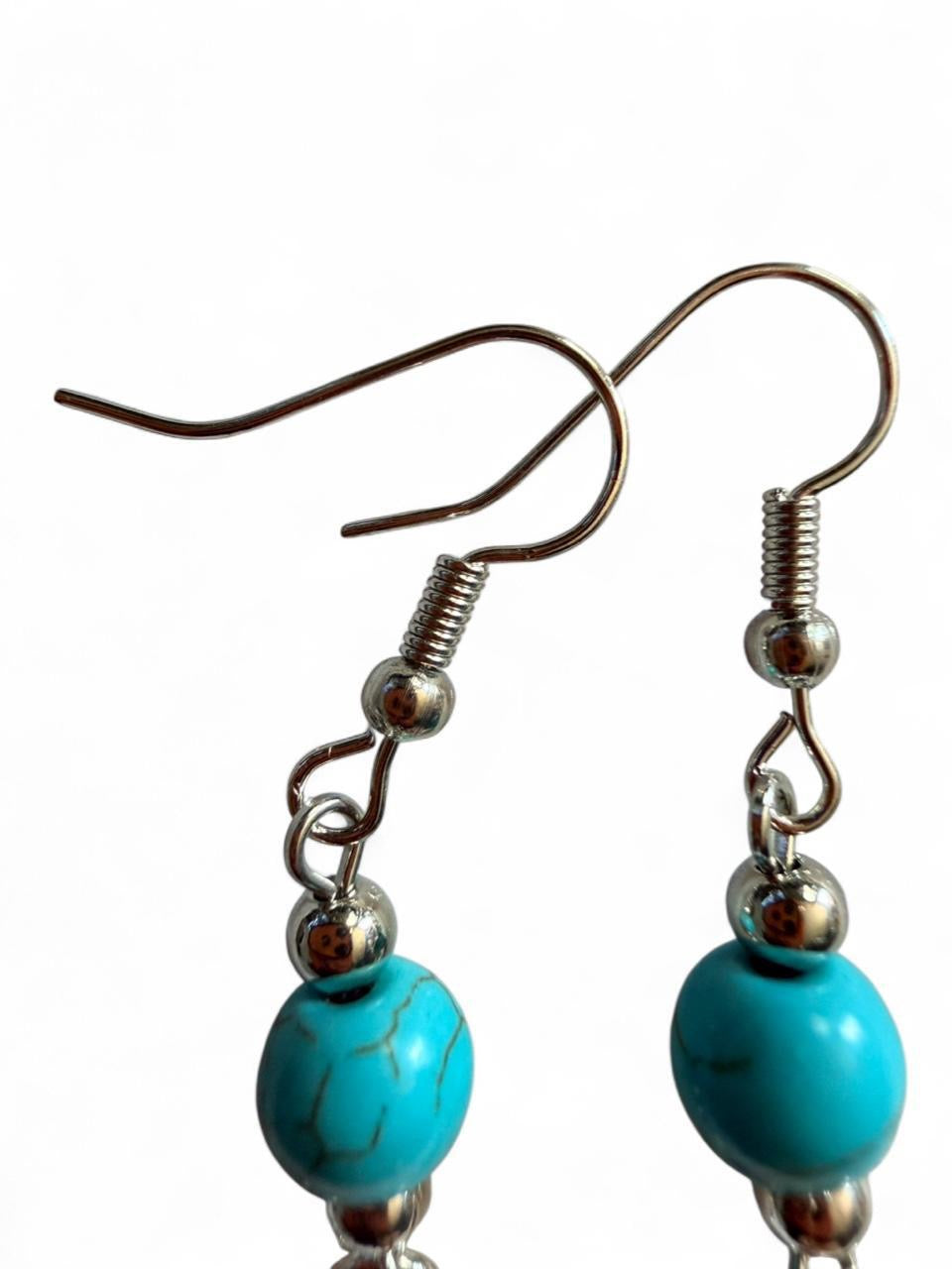 Turquoise Sunflower Dangle Earrings - Handmade Boho Western Jewelry