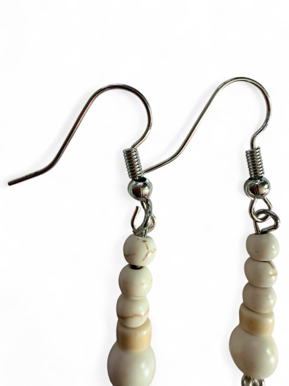 Handmade Cream Stone‑Style Beaded Earrings – Boho Artisan Jewelry