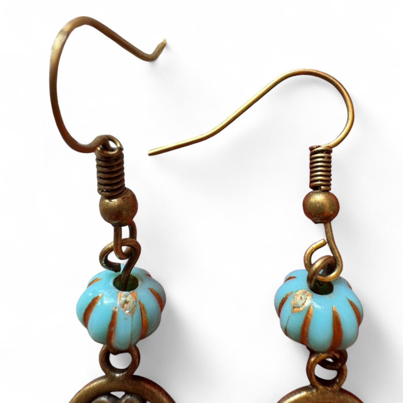 Handmade Turquoise Bronze Dragonfly Earrings — Boho Artisan Jewelry