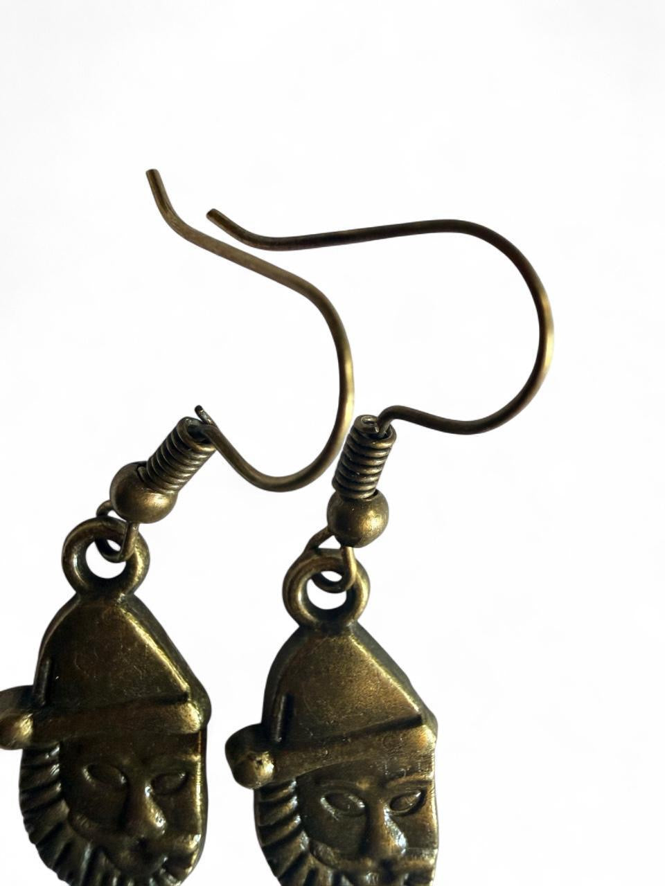Handmade Antique Bronze Santa Earrings | Vintage Christmas Kitsch Jewelry