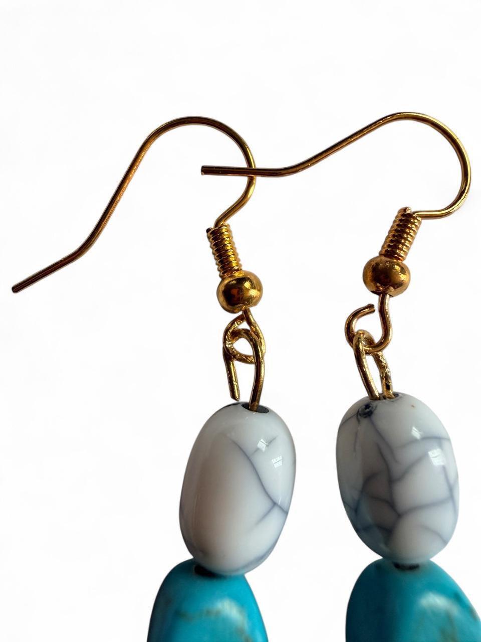 Handmade Turquoise & White Howlite Dangle Earrings | Gold Tone Southwest Minimalist