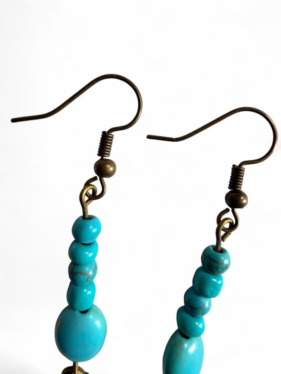 Turquoise Heart Dangle Earrings – Handmade Western Boho