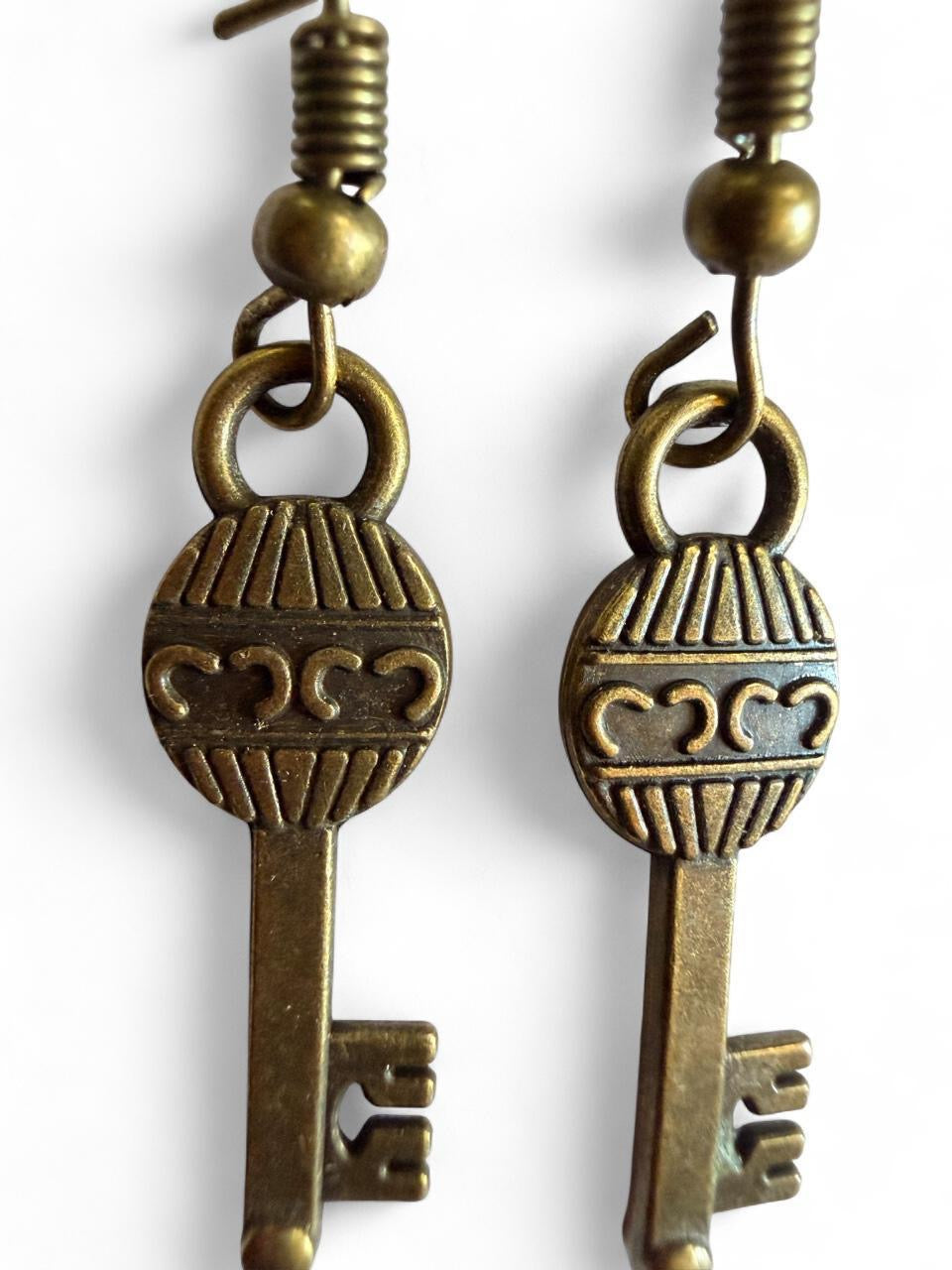 Handmade Bronze Skeleton Key Earrings – Vintage Statement Dangles