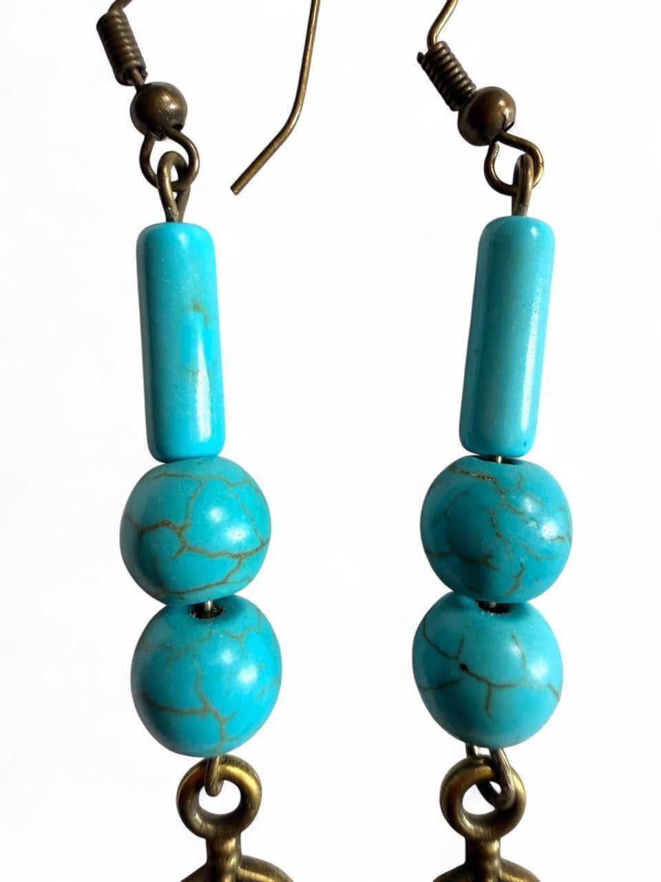 Handmade Turquoise & Brass Feather Dangle Earrings