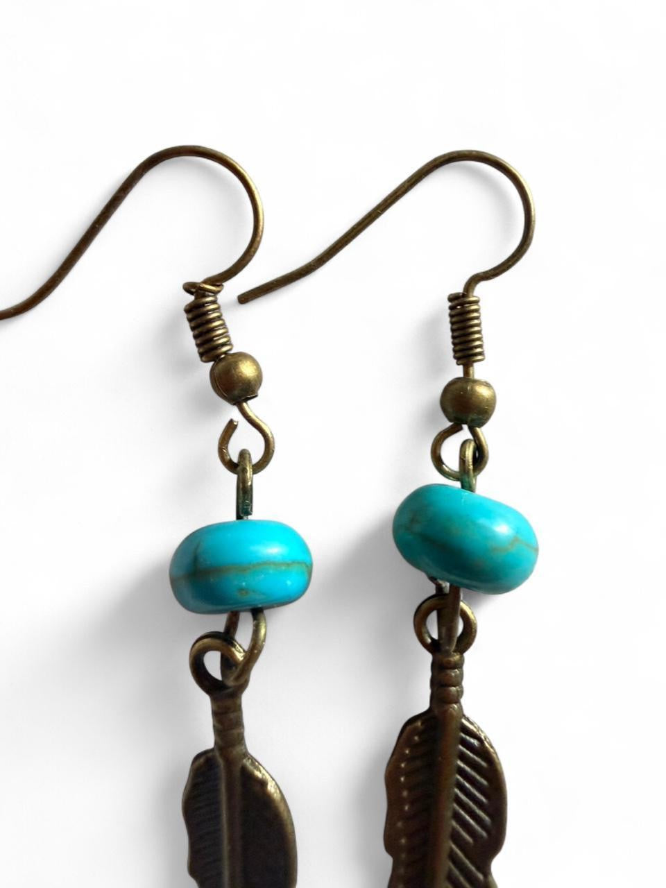Handmade Turquoise & Bronze Feather Earrings