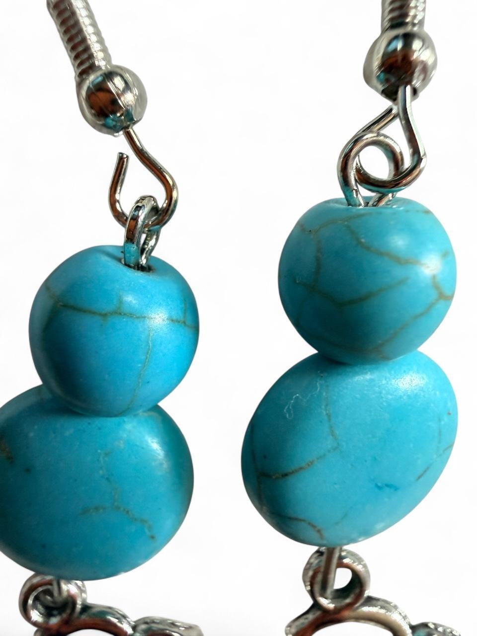 Handmade Turquoise Style Bead Flower Drop Earrings in Antique Silver