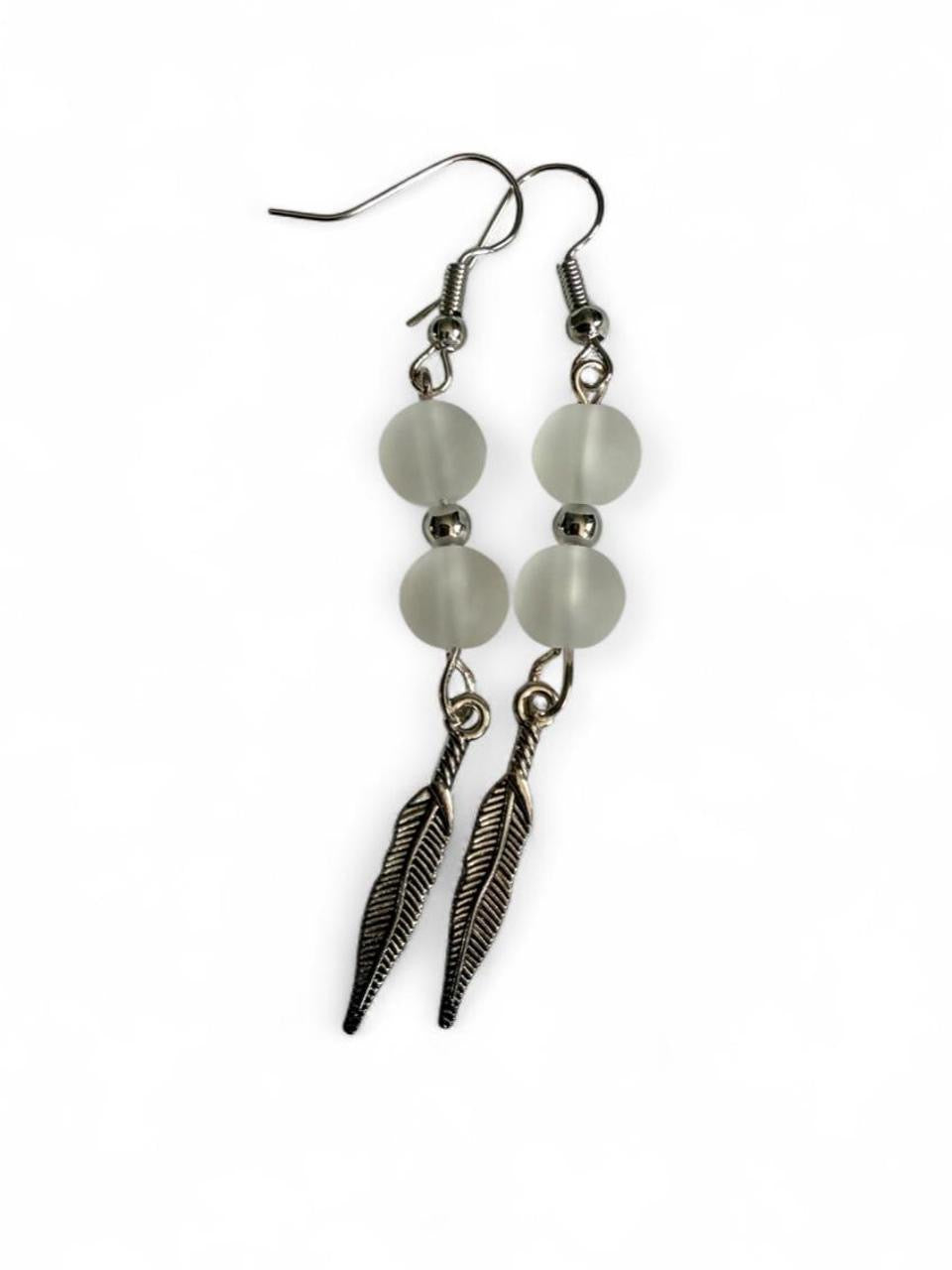 Harvest SOULS Frosted Moonstone Feather Dangle Earrings