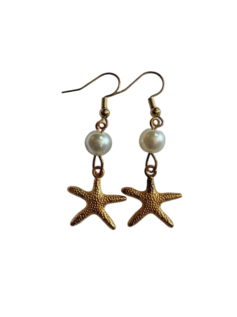 Handcrafted Gold Starfish & Pearl Style Dangle Earrings