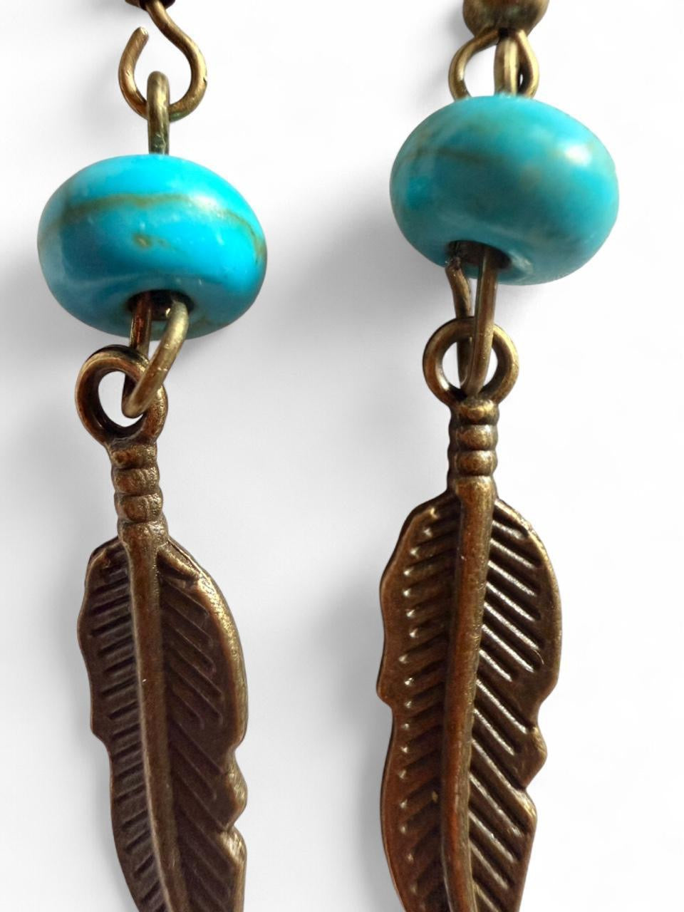 Handmade Turquoise & Bronze Feather Earrings