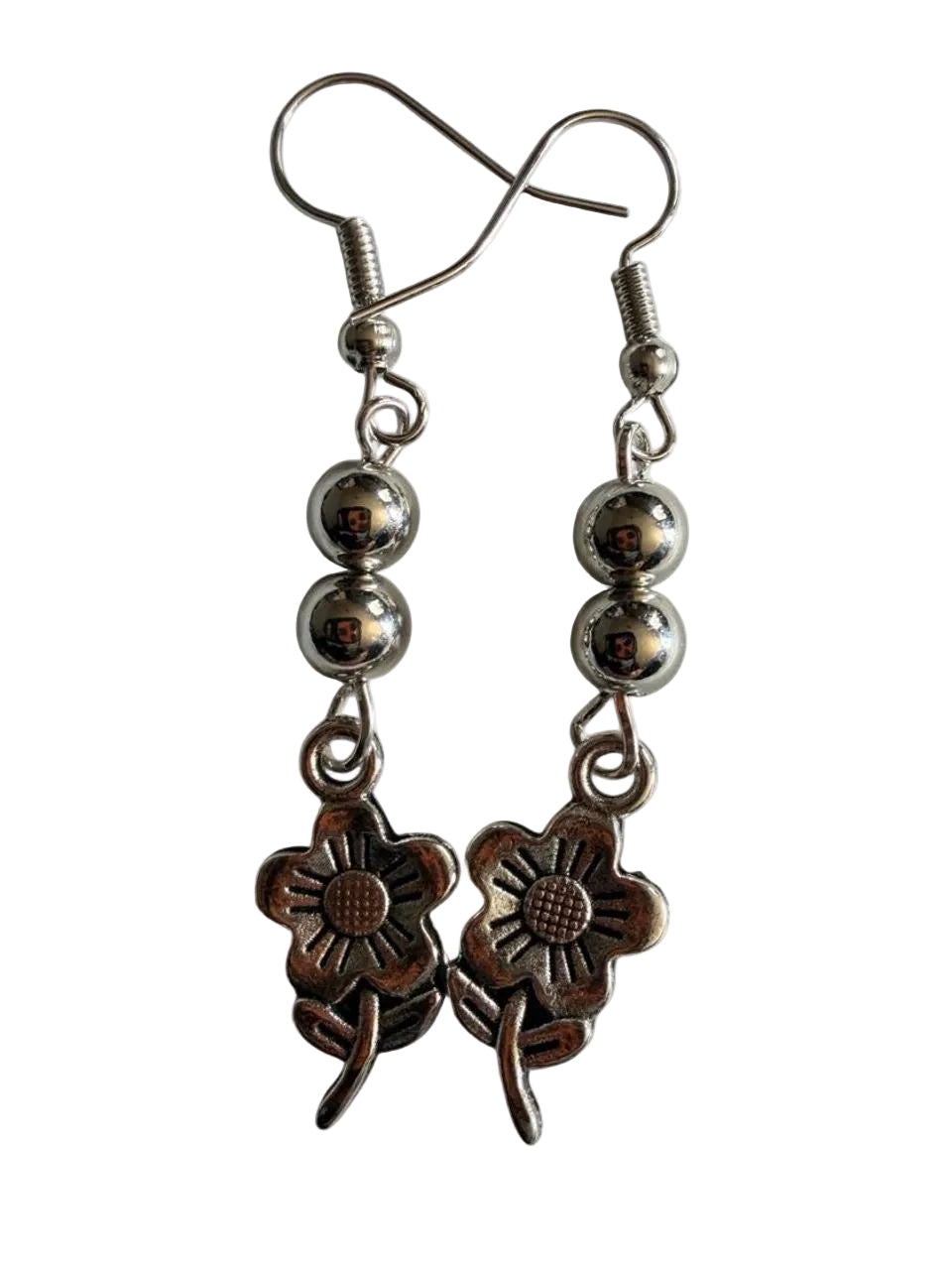 Handmade Silver Floral Drop Earrings