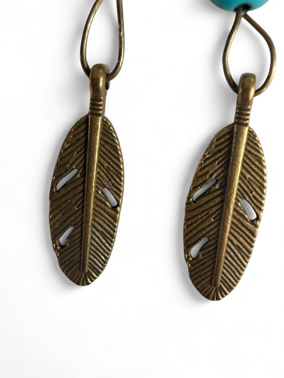 Harvest Souls Turquoise Oval Feather Earrings