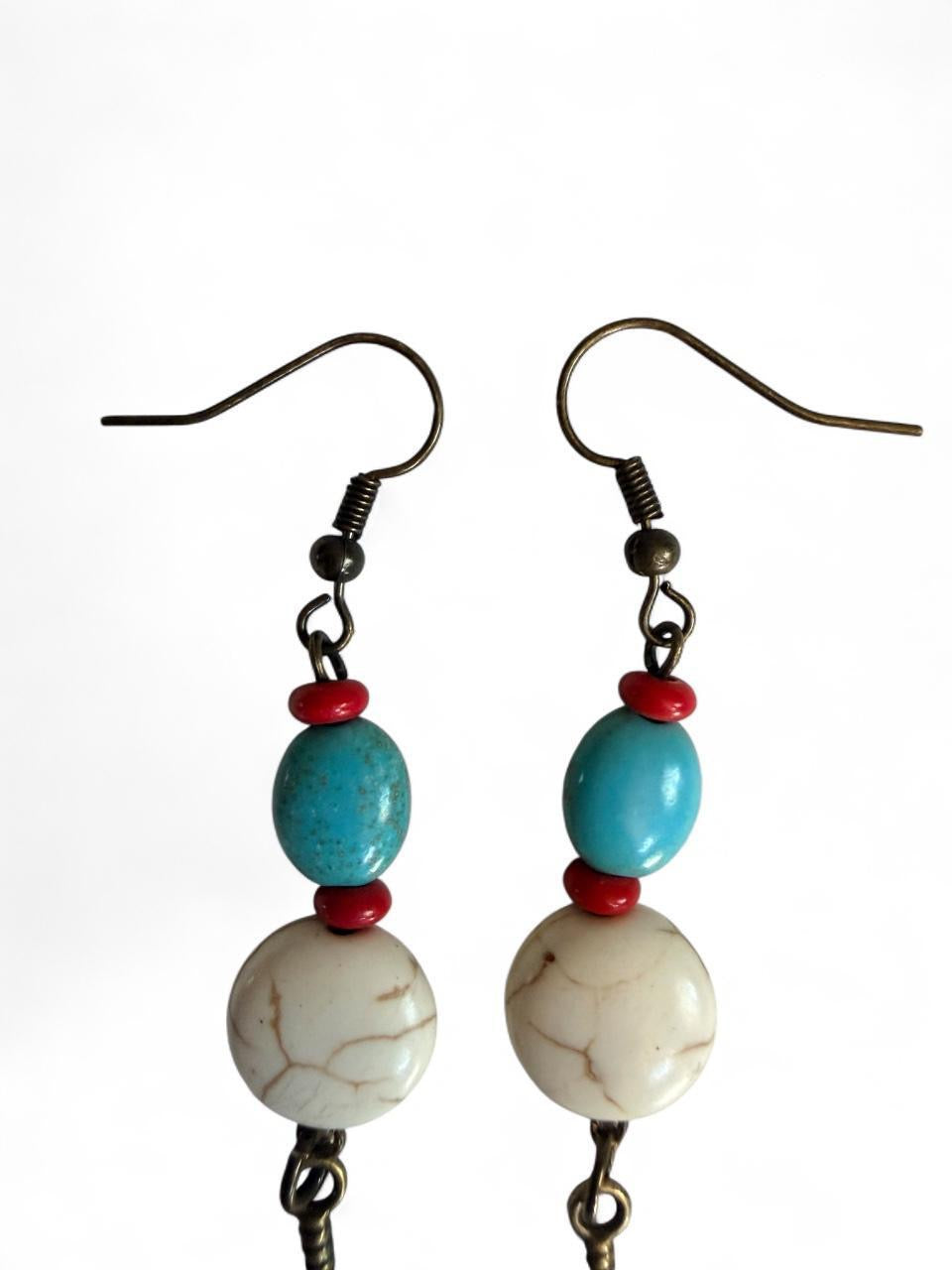 Harvest Souls – Trail Beads & Bronze Feather Earrings