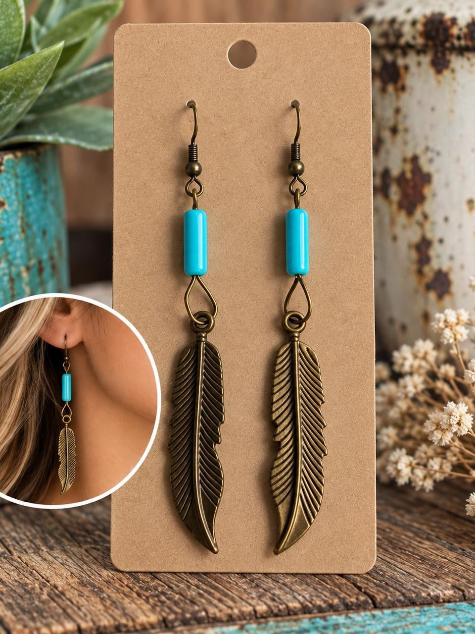 Harvest Souls Turquoise Feather Earrings