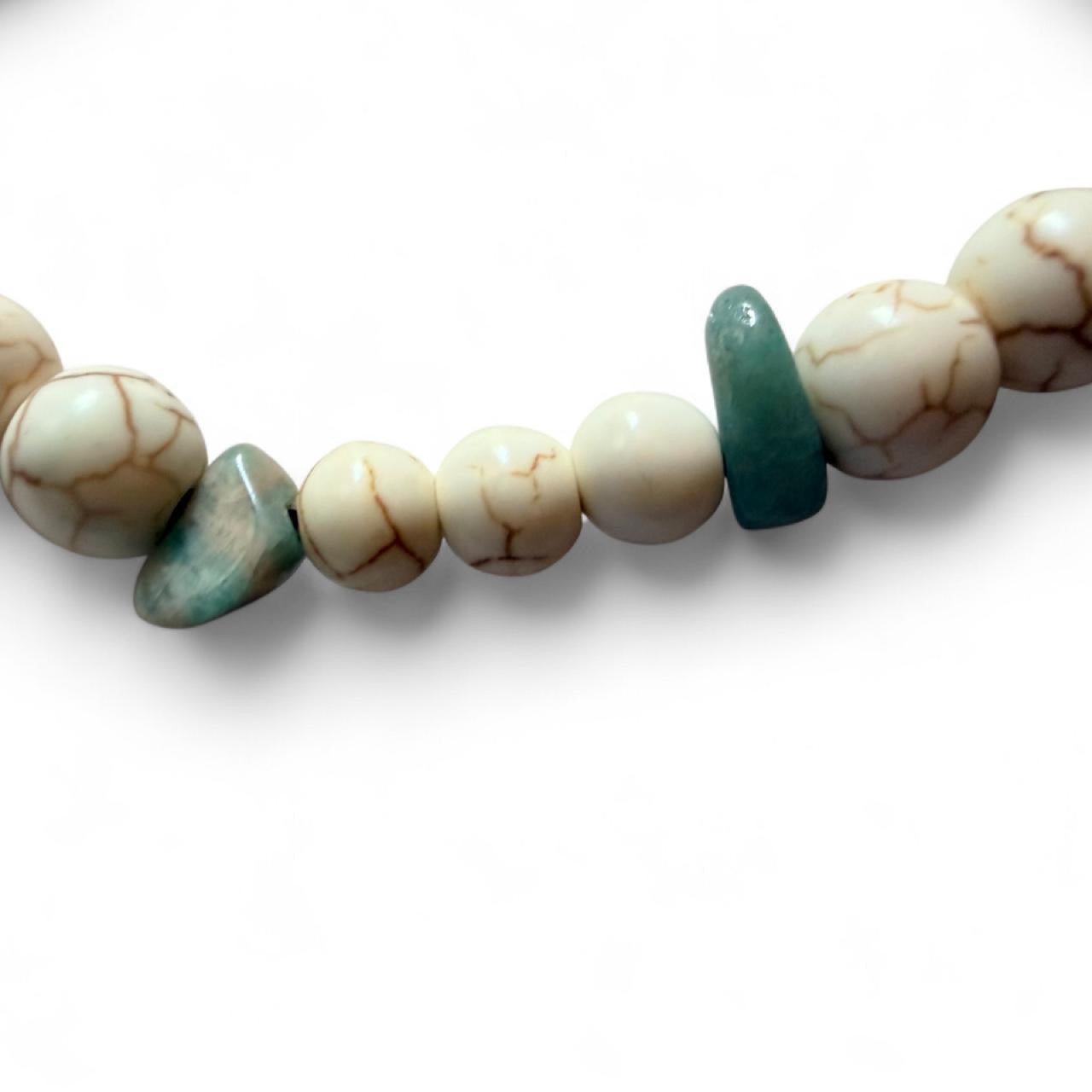 Handcrafted Cream Marbled Stone & Starfish Coastal Boho Stretch Bracelet