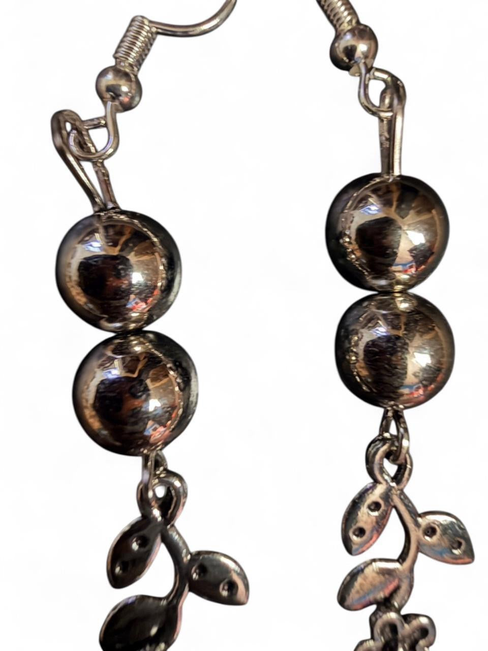 Handmade Silver Bead & Flower Drop Earrings | Bead Dangle with Botanical Charm
