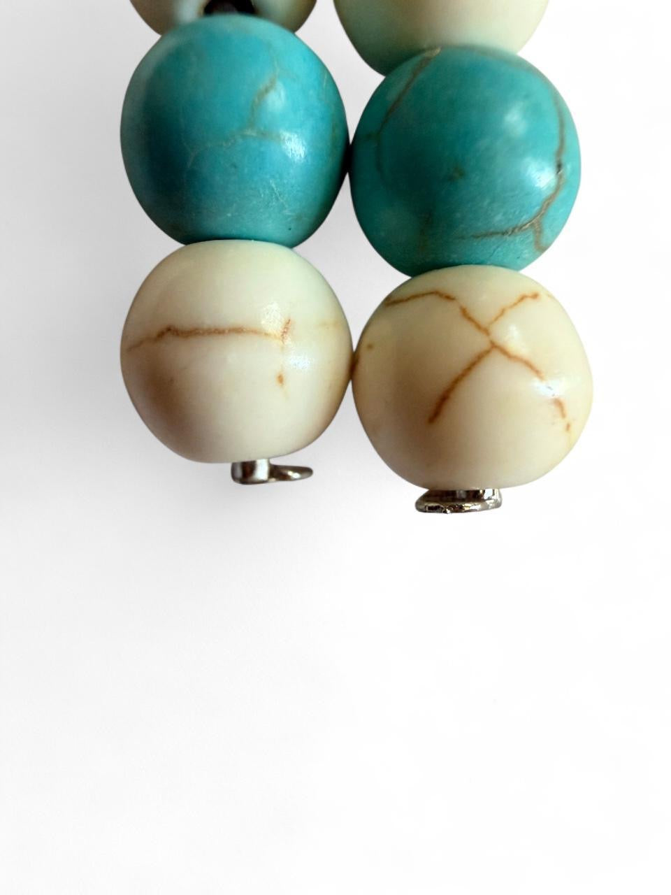 Harvest Leaf & Stone Earrings | Turquoise & Cream Beaded Leaf Earrings | The Harvest Souls Collection