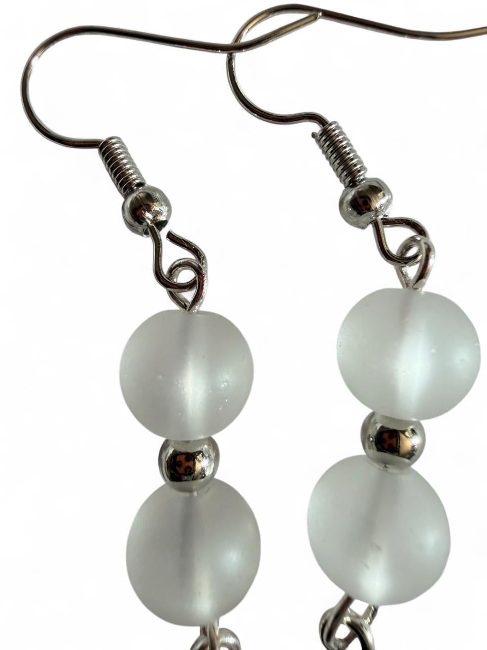 Handmade Frosted Feather Drop Earrings