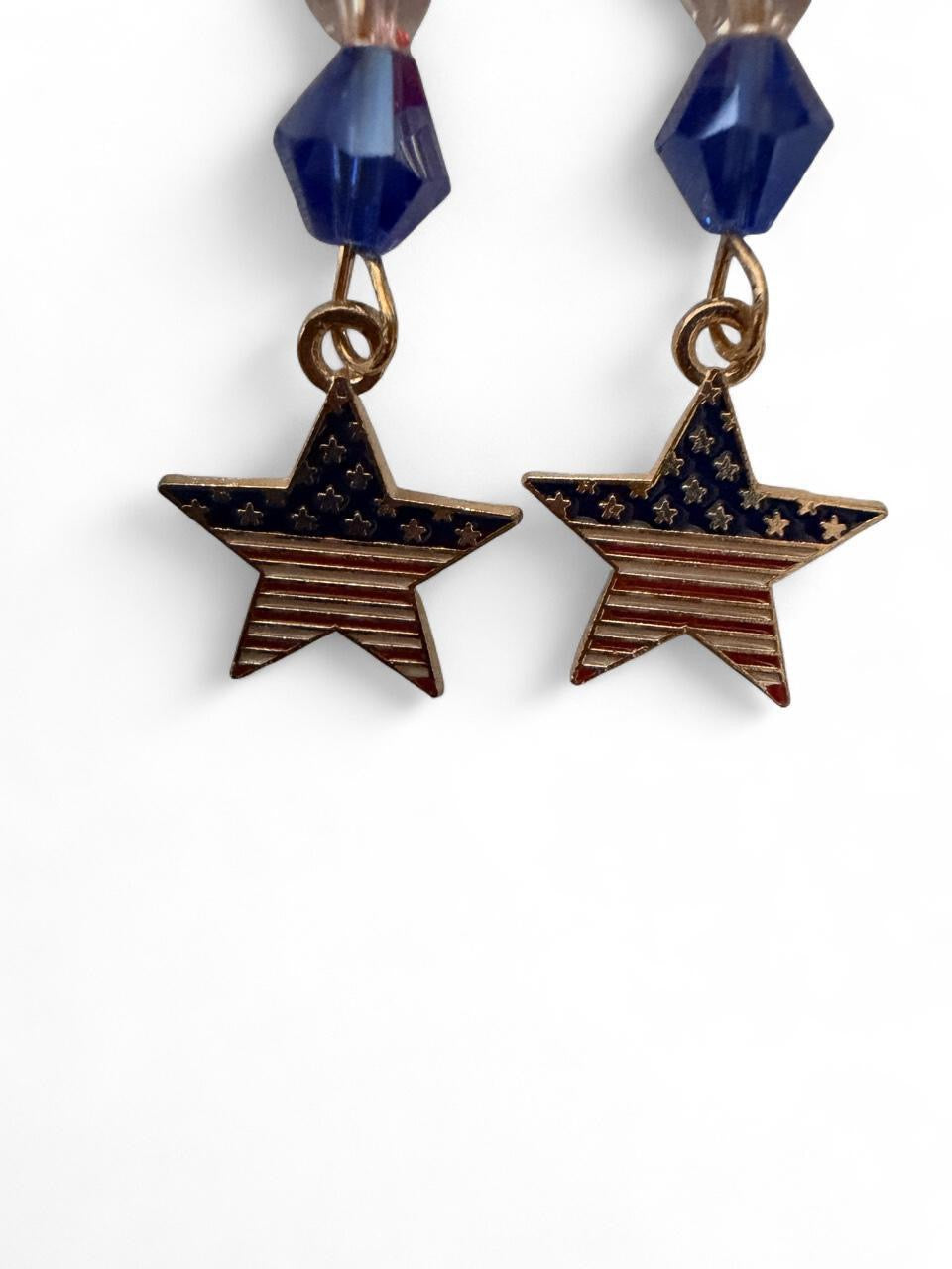 End of Summer Americana Star Earrings - Red White & Blue Patriotic Dangle