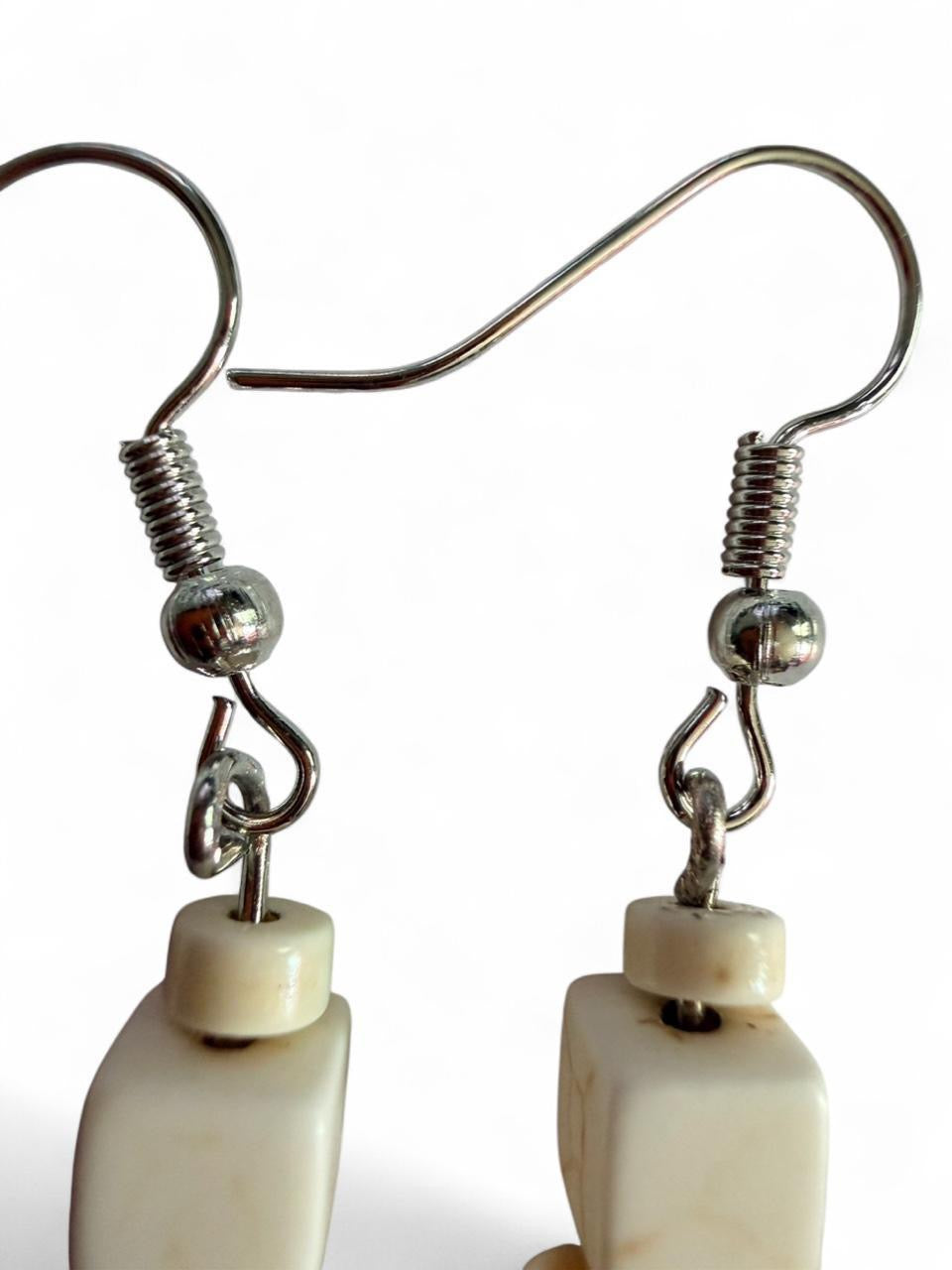 Handmade White Howlite Cross Dangle Earrings – Minimalist Stone Beaded Earrings