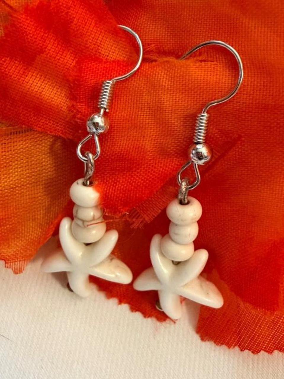 Handcrafted Cream White Minimalist Starfish Dangle Earrings