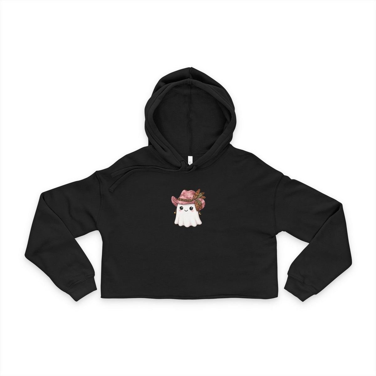 Women's Cropped Hoodie — Cute Ghost in Pink Cowboy Hat Graphic