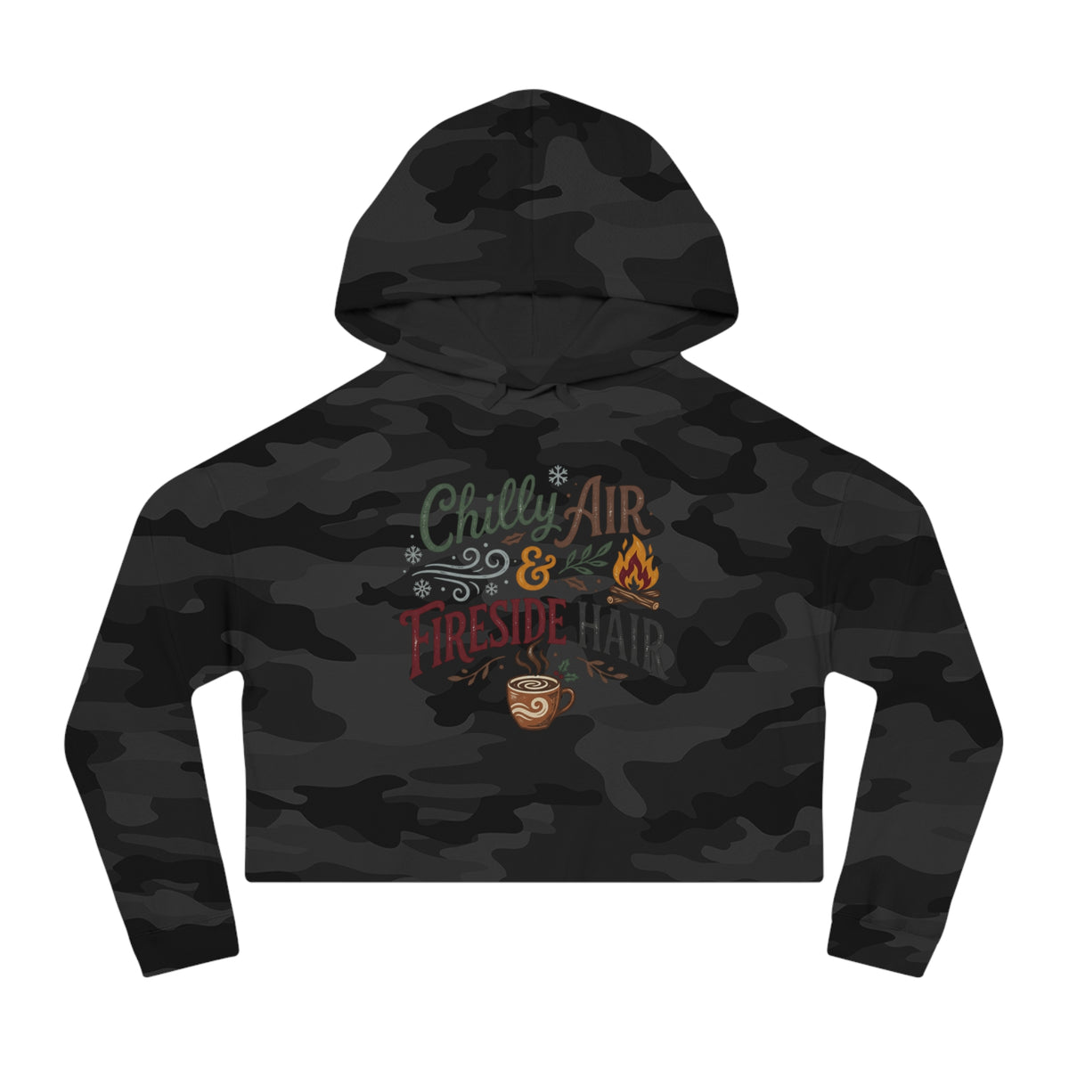 Cropped Hooded Sweatshirt — "Chilly Air & Fireside Hair" Cozy Fall Hoodie