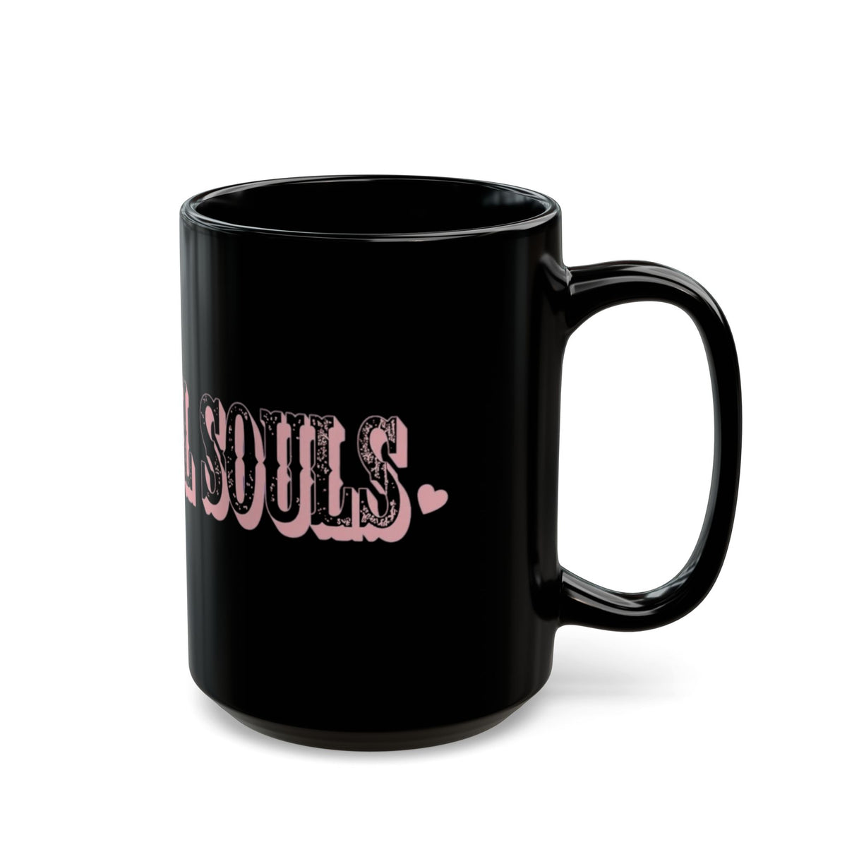 Beautiful Souls Black Coffee Mug – Pink Retro Heart Typography (11oz, 15oz)