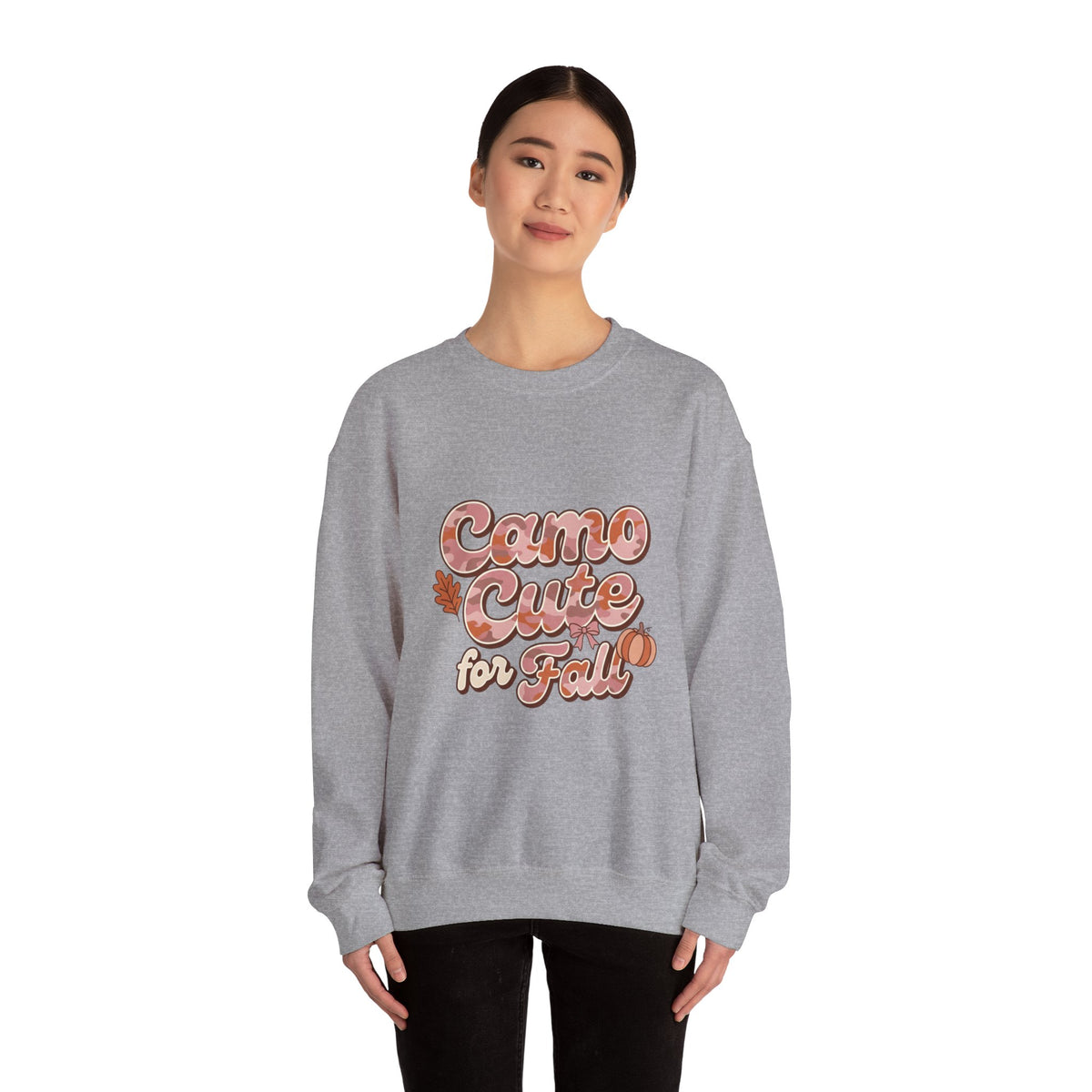 Fall 'Camo Cute for Fall' Crewneck Sweatshirt — Women's Autumn Graphic Pullover